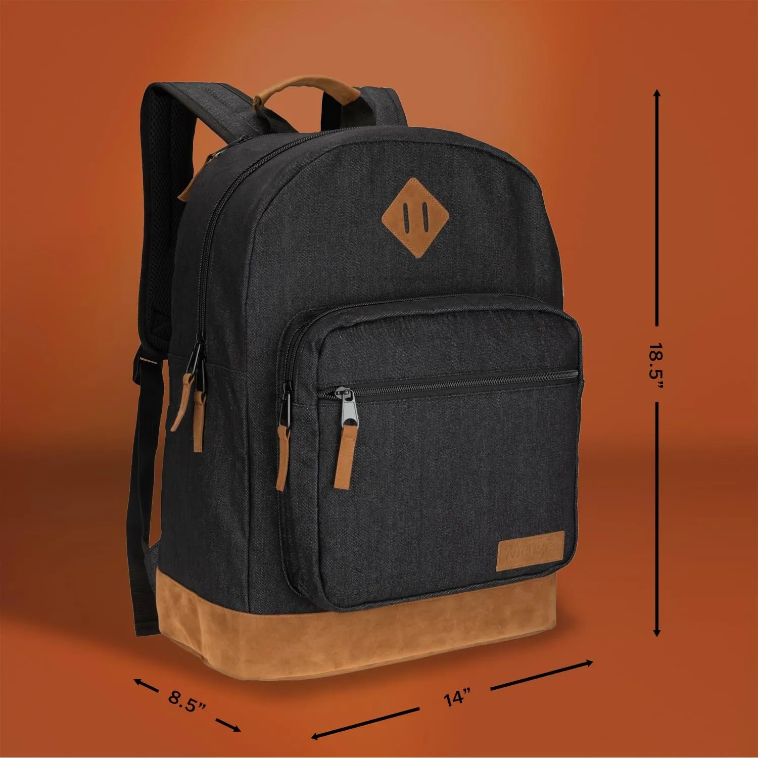 Wrangler Yellowstone Genuine Denim Sturdy Backpack for Travel Classic Logo Casual Daypack for Travel with Padded Laptop Notebook Sleeve (Black Denim)