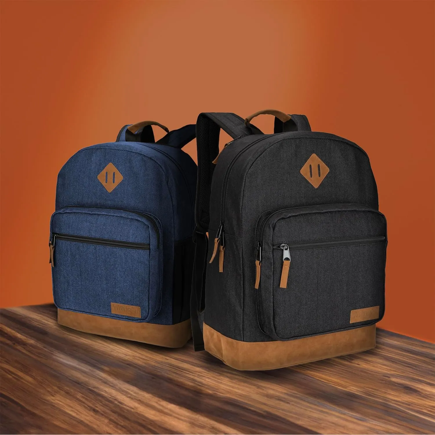 Wrangler Yellowstone Genuine Denim Sturdy Backpack for Travel Classic Logo Casual Daypack for Travel with Padded Laptop Notebook Sleeve (Black Denim)
