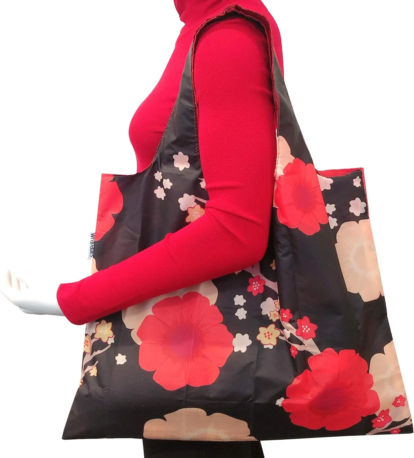 Wrapables Large Reusable Shopping Tote Bag with Outer Pouch