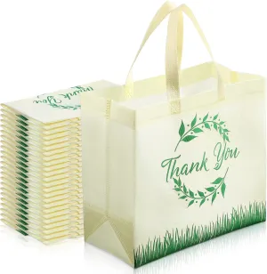 Xinnun 50 Pieces Thank You Tote Bags Bulk, Reusable Non Woven Tote Bags with Handles, Foldable Portable Fabric Tote Bag for Shopping, Grocery, Gift, Parties Boutiques Retail, 12.6 x 6.3 x 11.8 Inches