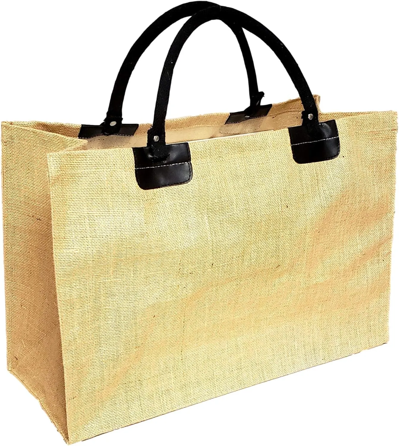 XL Natural Jute Burlap Shopper Tote Bag with Cotton webbed handles (Natural)