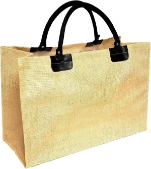 XL Natural Jute Burlap Shopper Tote Bag with Cotton webbed handles (Natural)
