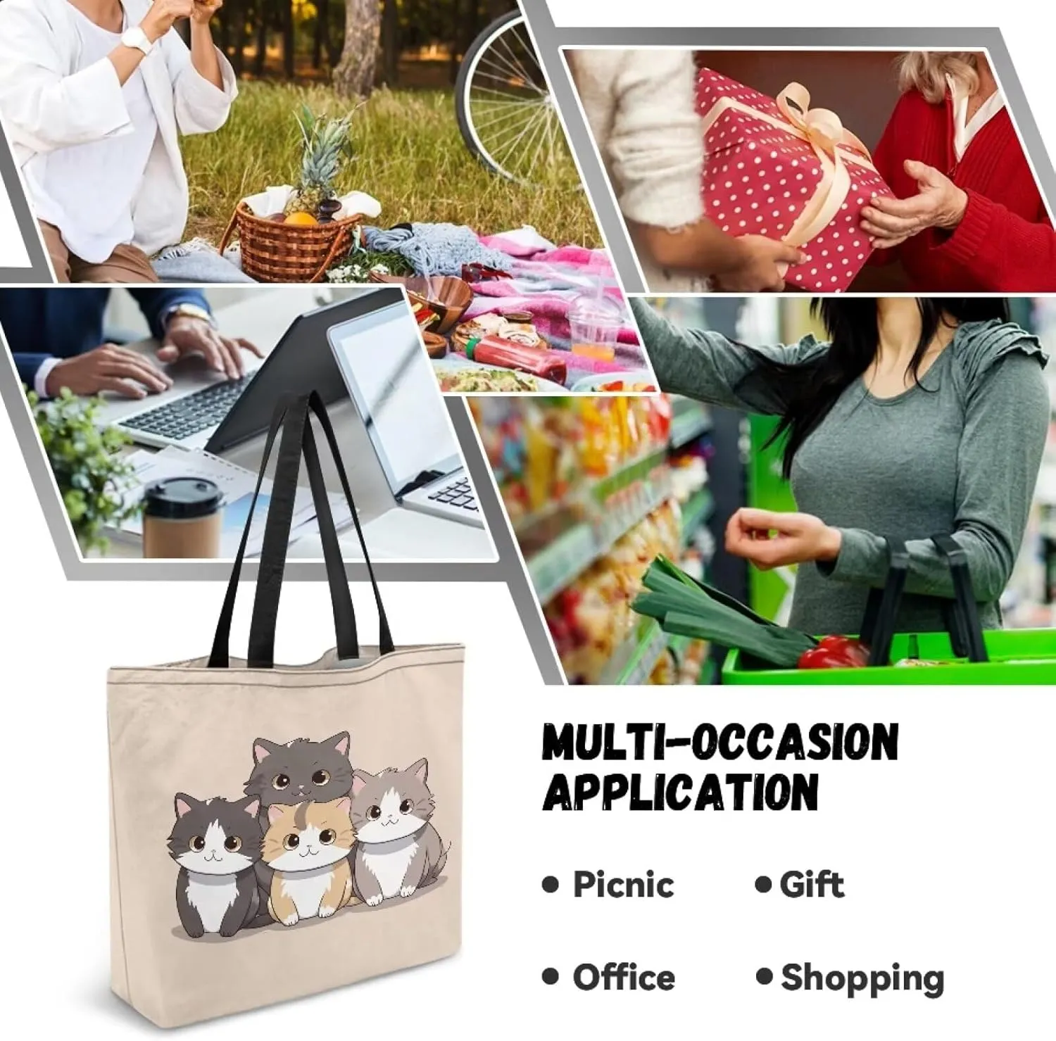 Xpyiqun Canvas Tote Bag for Women Reusable Shopping Bags Large Heavy Duty Kitchen Grocery Bag