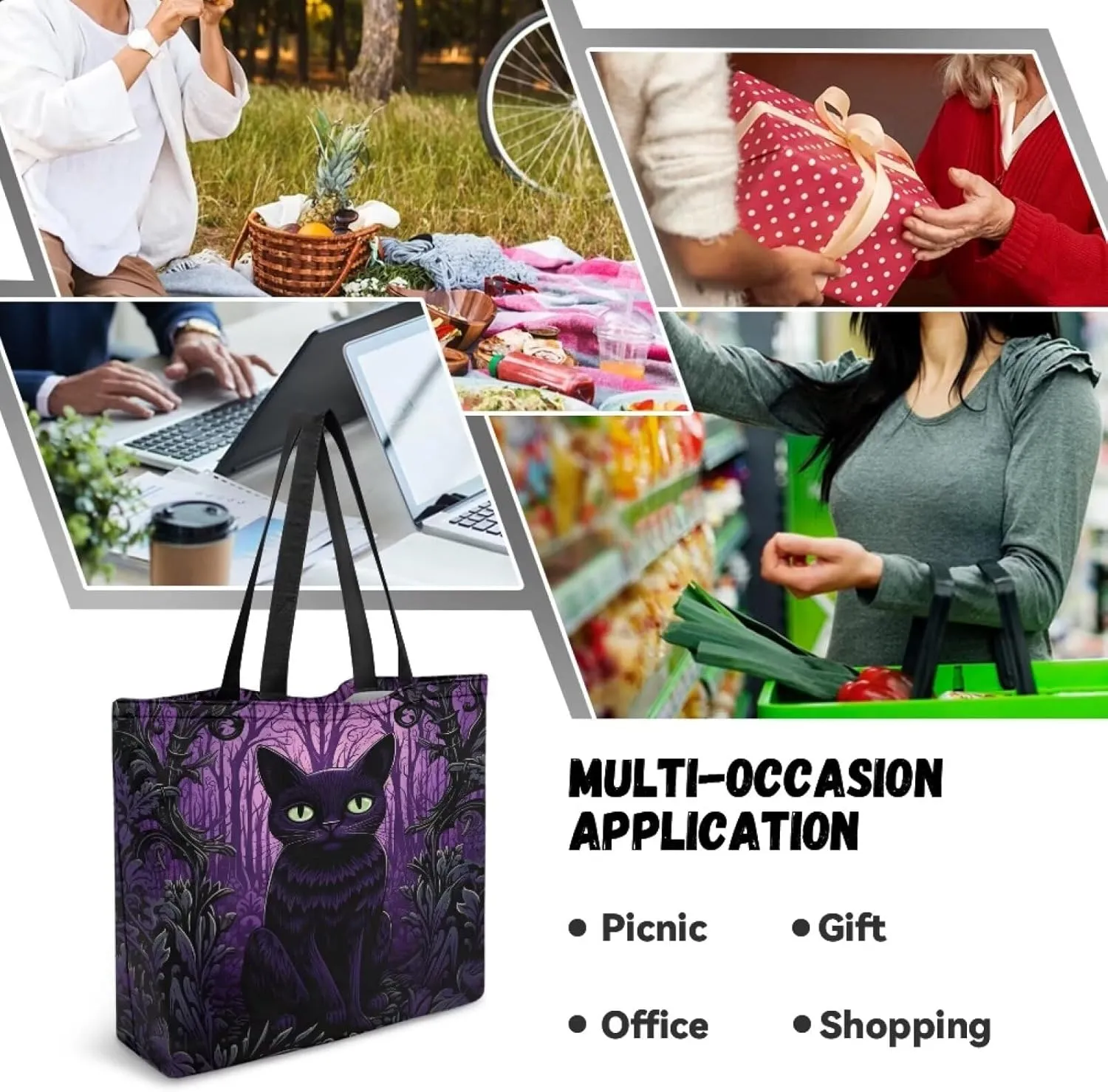 Xpyiqun Canvas Tote Bag for Women Reusable Shopping Bags Large Heavy Duty Kitchen Grocery Bag