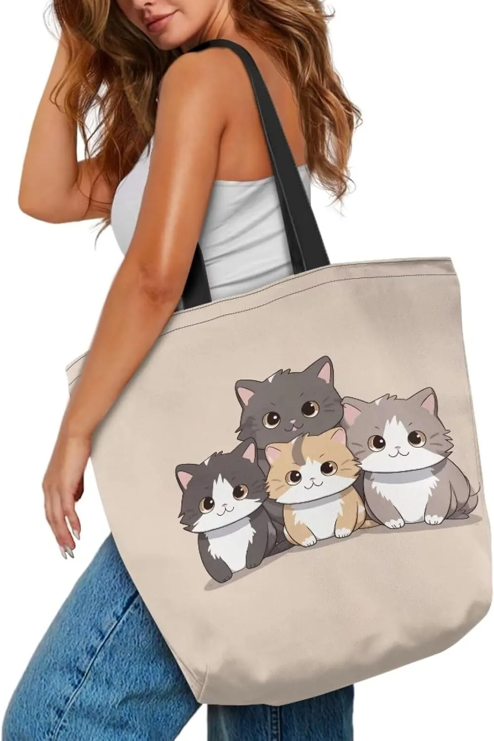 Xpyiqun Canvas Tote Bag for Women Reusable Shopping Bags Large Heavy Duty Kitchen Grocery Bag