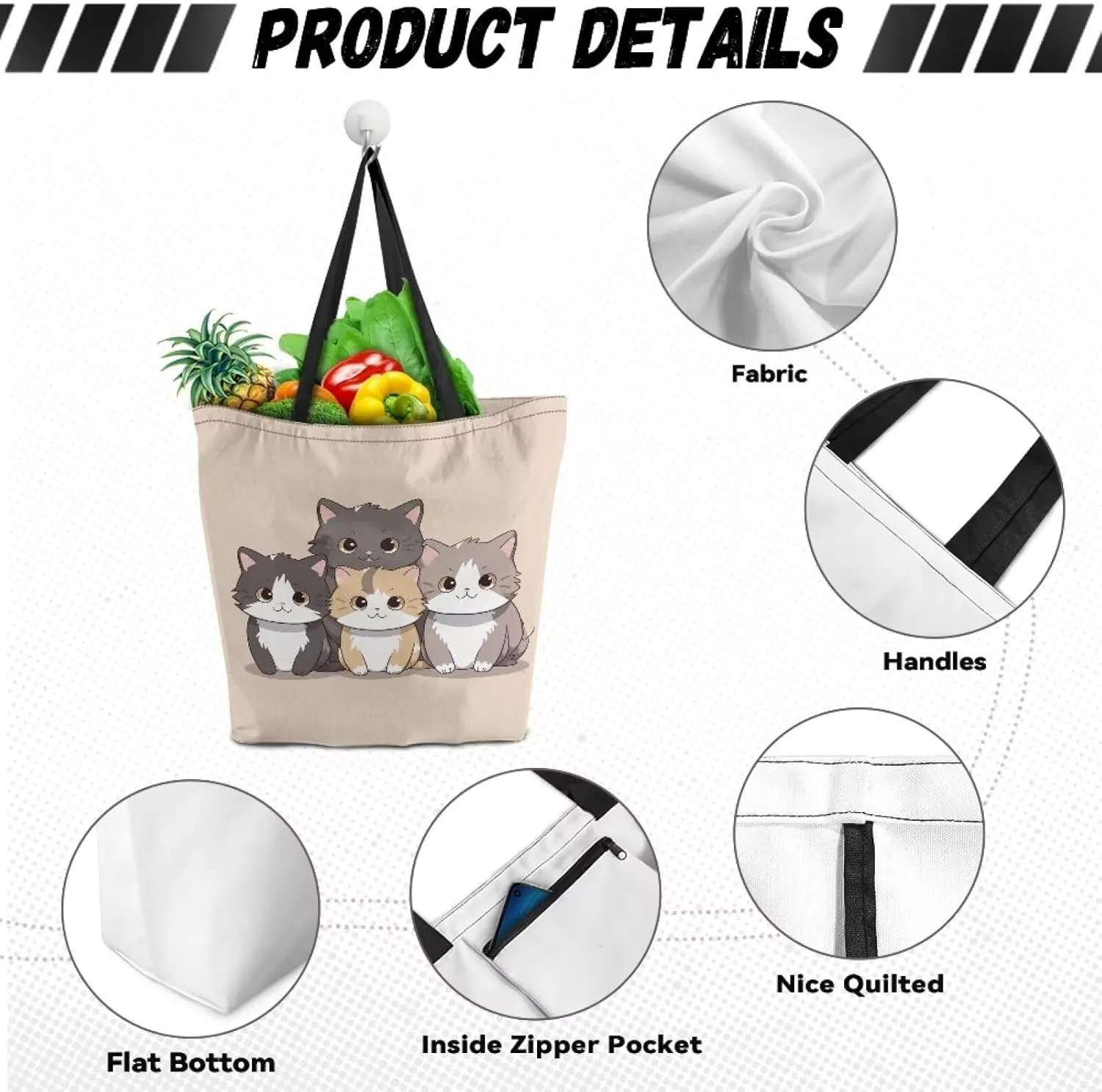 Xpyiqun Canvas Tote Bag for Women Reusable Shopping Bags Large Heavy Duty Kitchen Grocery Bag