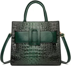 XXGJOALD-Vintage Top-handle Handbags Purse Satchel for Women PU Crocodile Pattern Tote Commuter Bag Crossbody Shoulder Bag