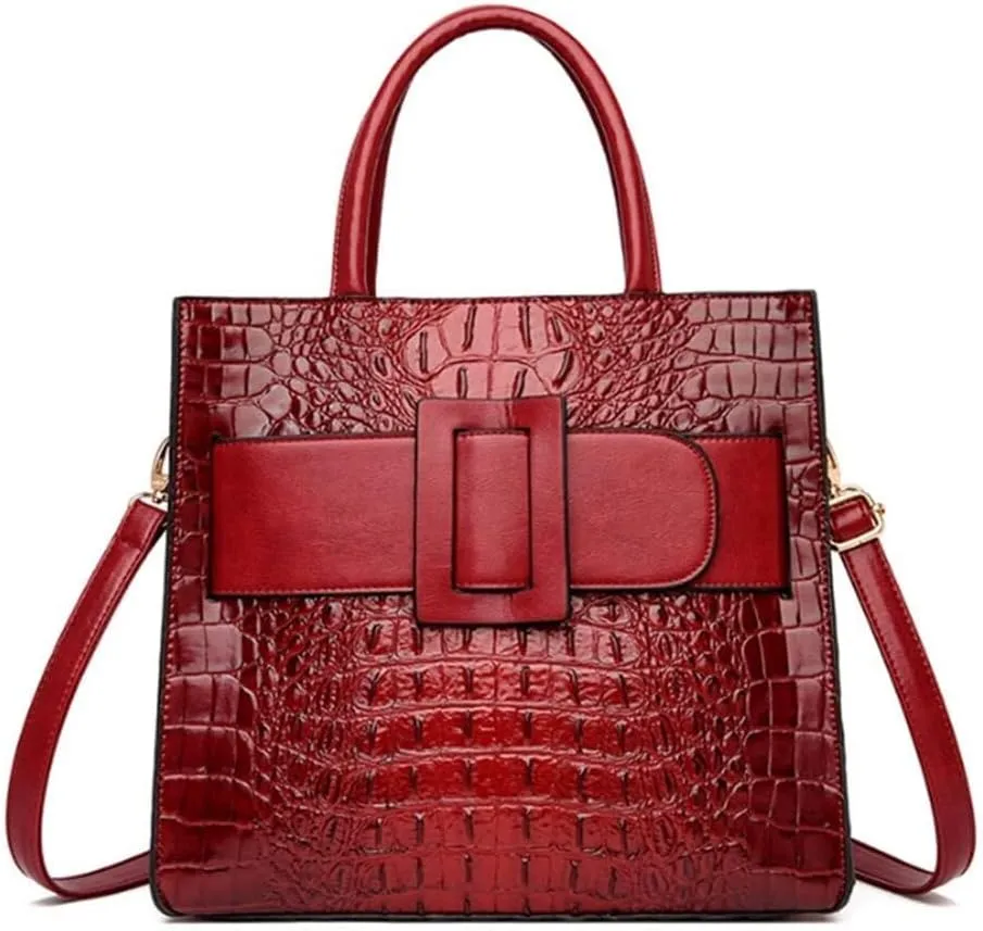 XXGJOALD-Vintage Top-handle Handbags Purse Satchel for Women PU Crocodile Pattern Tote Commuter Bag Crossbody Shoulder Bag