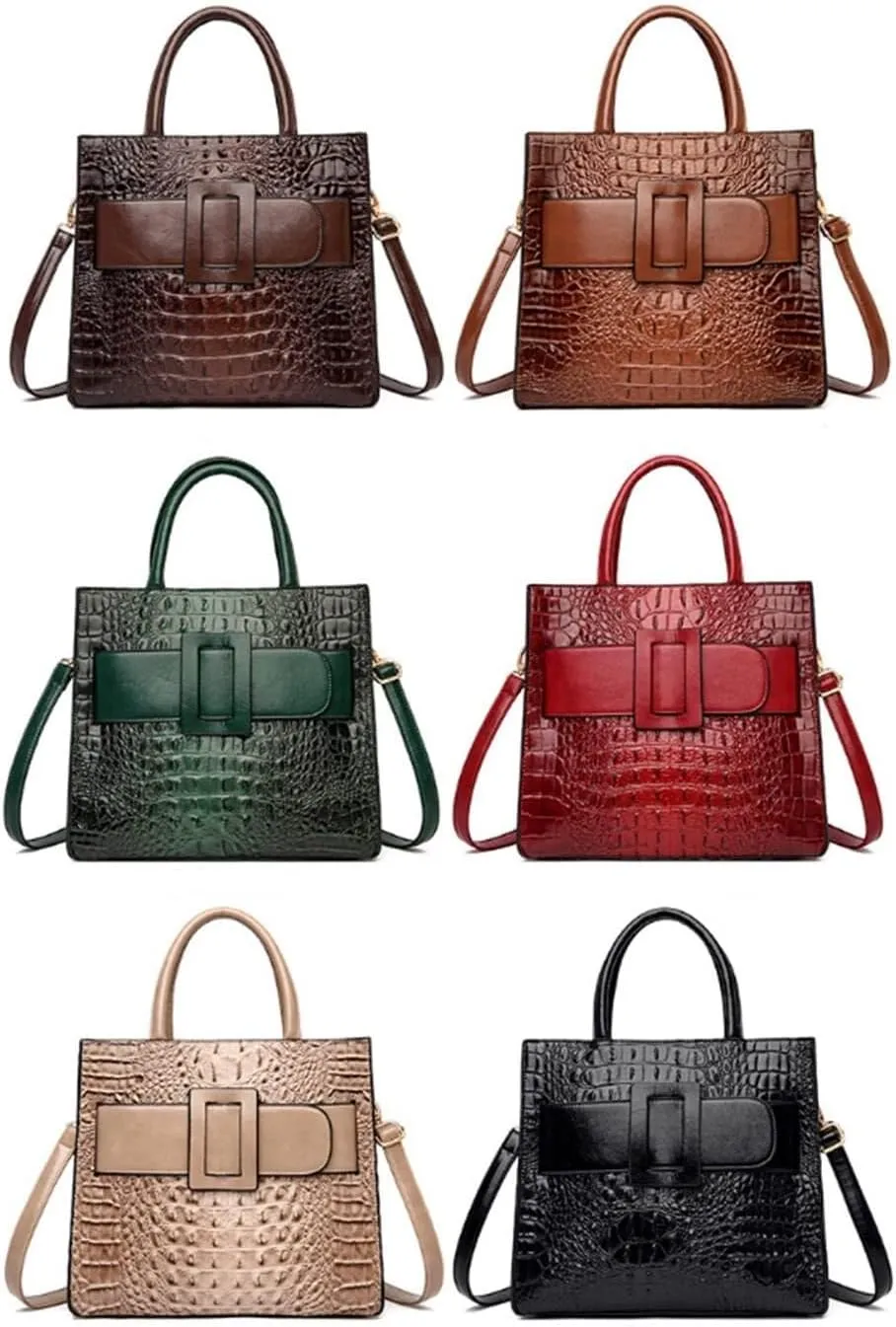 XXGJOALD-Vintage Top-handle Handbags Purse Satchel for Women PU Crocodile Pattern Tote Commuter Bag Crossbody Shoulder Bag
