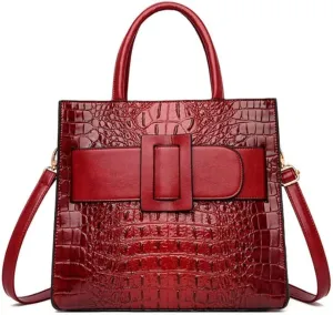 XXGJOALD-Vintage Top-handle Handbags Purse Satchel for Women PU Crocodile Pattern Tote Commuter Bag Crossbody Shoulder Bag
