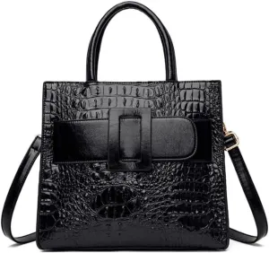 XXGJOALD-Vintage Top-handle Handbags Purse Satchel for Women PU Crocodile Pattern Tote Commuter Bag Crossbody Shoulder Bag