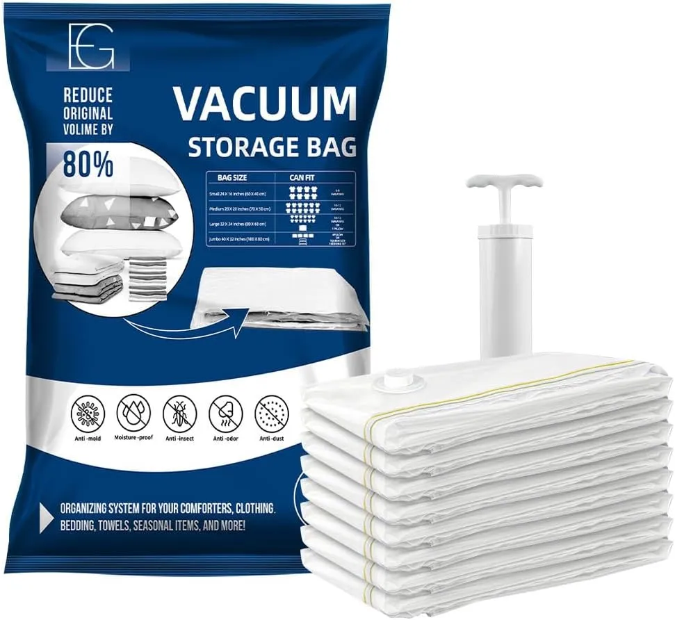 XXL PACK | 15 Pack Vacuum Storage Bags | 2 Jumbo, 3 Large, 4 Medium, 5 Small   Hand Pump | Bags for Clothes, Comforters, Pillows, and More