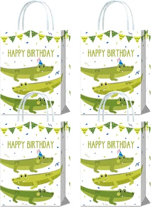 YanZonic 16Pcs Alligator Party Favor Bags - Green Gift Bags, Goodie Bags for Alligator Birthday Party Supplies, Crocodile Party Decorations, Alligator Birthday Decorations