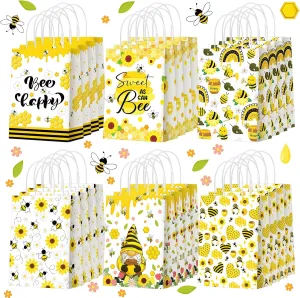Yeaqee 24 Pcs Honey Bee Gift Bags with Handles Bee Paper Candy Goodie Bags for Party Favor for Party Decorations Birthday Baby Shower Supplies
