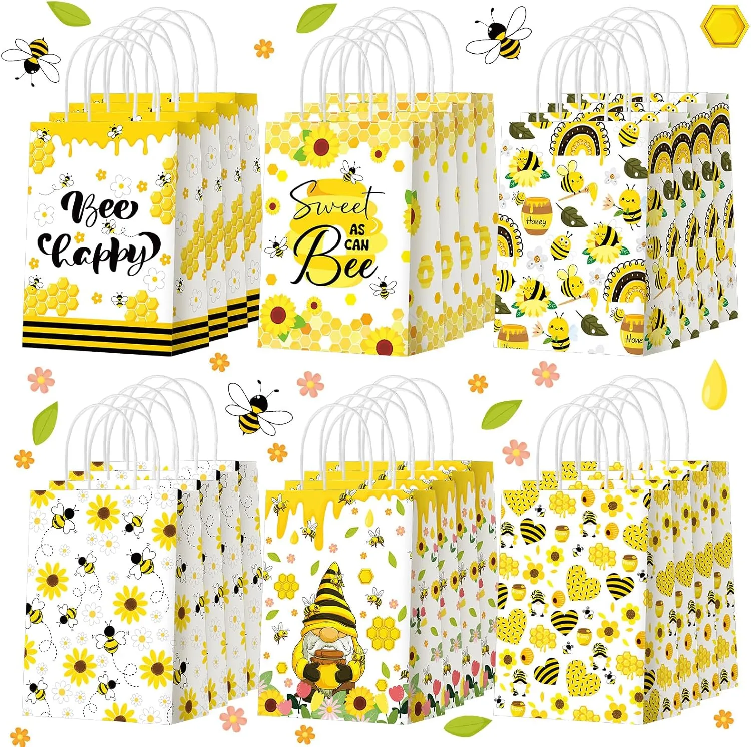 Yeaqee 24 Pcs Honey Bee Gift Bags with Handles Bee Paper Candy Goodie Bags for Party Favor for Party Decorations Birthday Baby Shower Supplies