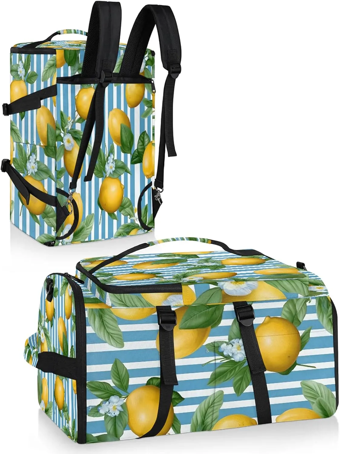 Yellow Lemon Theme Gym Duffle Bag Backpack Waterproof Sports Bags with Shoe Compartment 48L Carry On Overnight Weekender Travel Luggage
