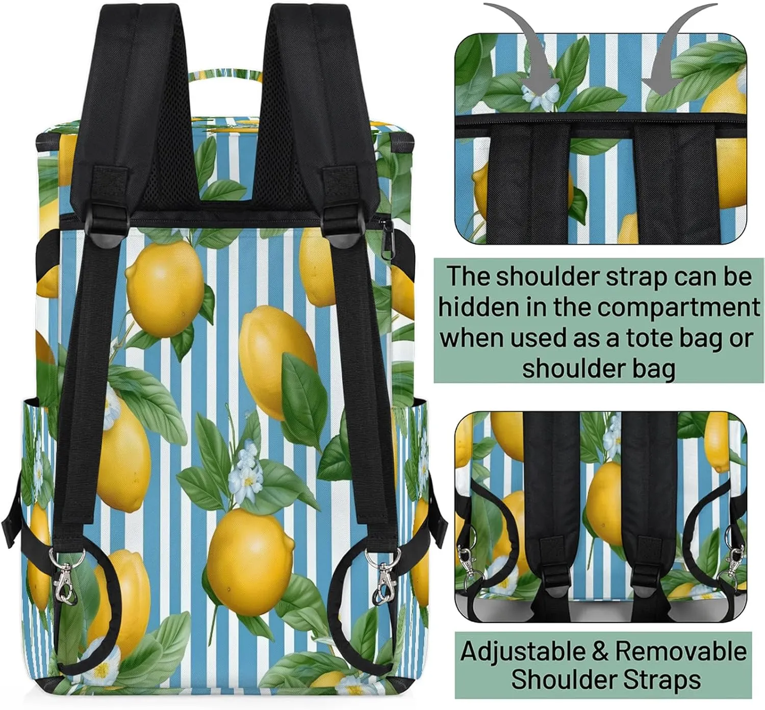 Yellow Lemon Theme Gym Duffle Bag Backpack Waterproof Sports Bags with Shoe Compartment 48L Carry On Overnight Weekender Travel Luggage