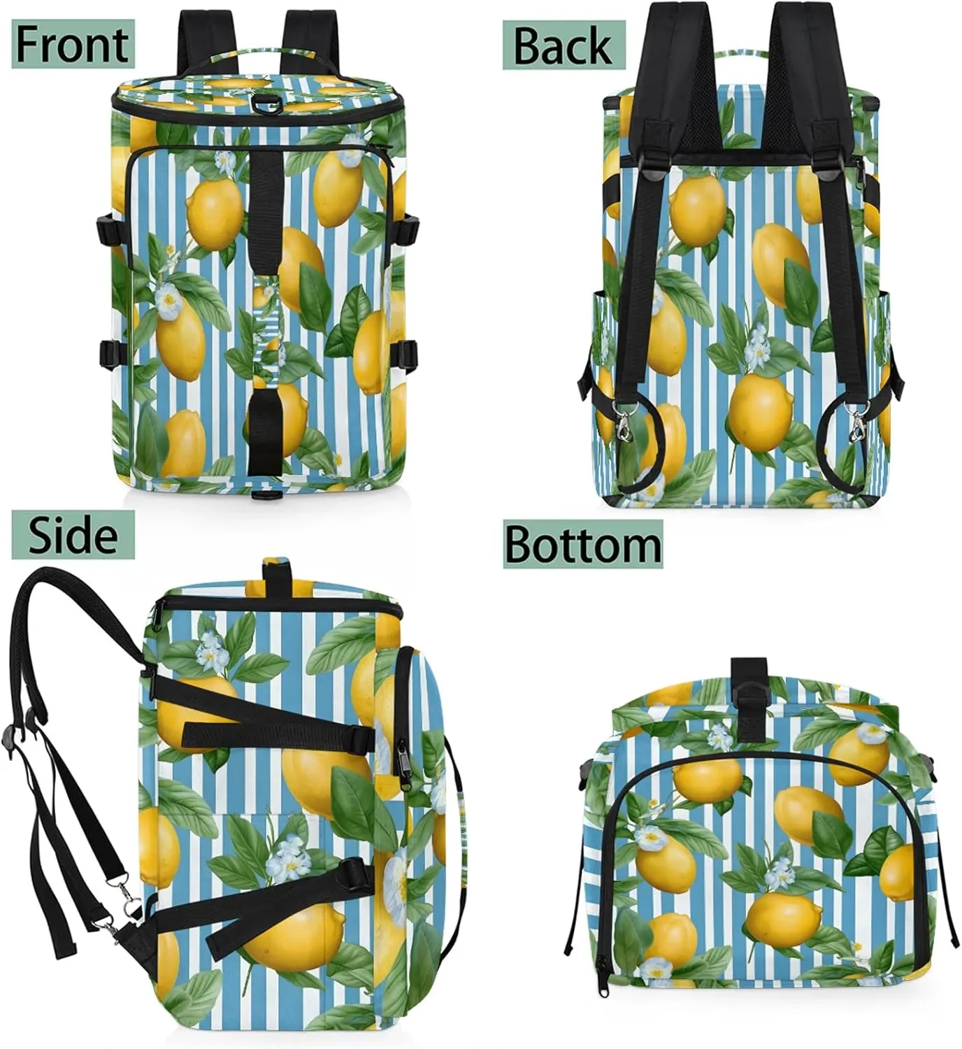 Yellow Lemon Theme Gym Duffle Bag Backpack Waterproof Sports Bags with Shoe Compartment 48L Carry On Overnight Weekender Travel Luggage