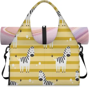 Yellow striped zebra Women's Yoga Gym Bag - Adjustable shoulder strap with shoe compartment, large gym bag with multiple pockets for yoga mat, gym equipment and travel accessories