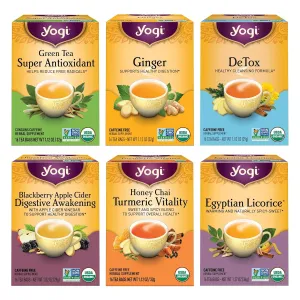 Yogi Tea Digestion & Detox Variety Sampler - 16 Bags per Pack (6 Packs) - Cleanse & Digestion Support - Includes Ginger, Detox, Green Tea Super Antioxidant & More