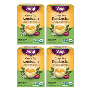 Yogi Tea Green Kombucha Tea - 16 Bags per Pack (4 Packs) - Organic - With Kombucha to Support Overall Health - Includes Lemongrass, Spearmint Leaf & More