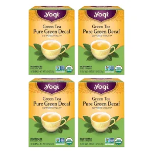Yogi Tea Pure Decaf Green Tea - 16 Bags per Pack (4 Packs) - Organic & Decaffeinated - Supports Overall Health & Provides Antioxidants
