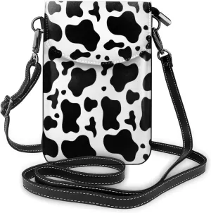 YongColer Fashion Small Cellphone Crossbody Shoulder Bag Black White Milk Cow Spots Print Cell Phone Purse Wallet Lightweight Roomy Pockets Smartphone Bag For Women Girls Teens