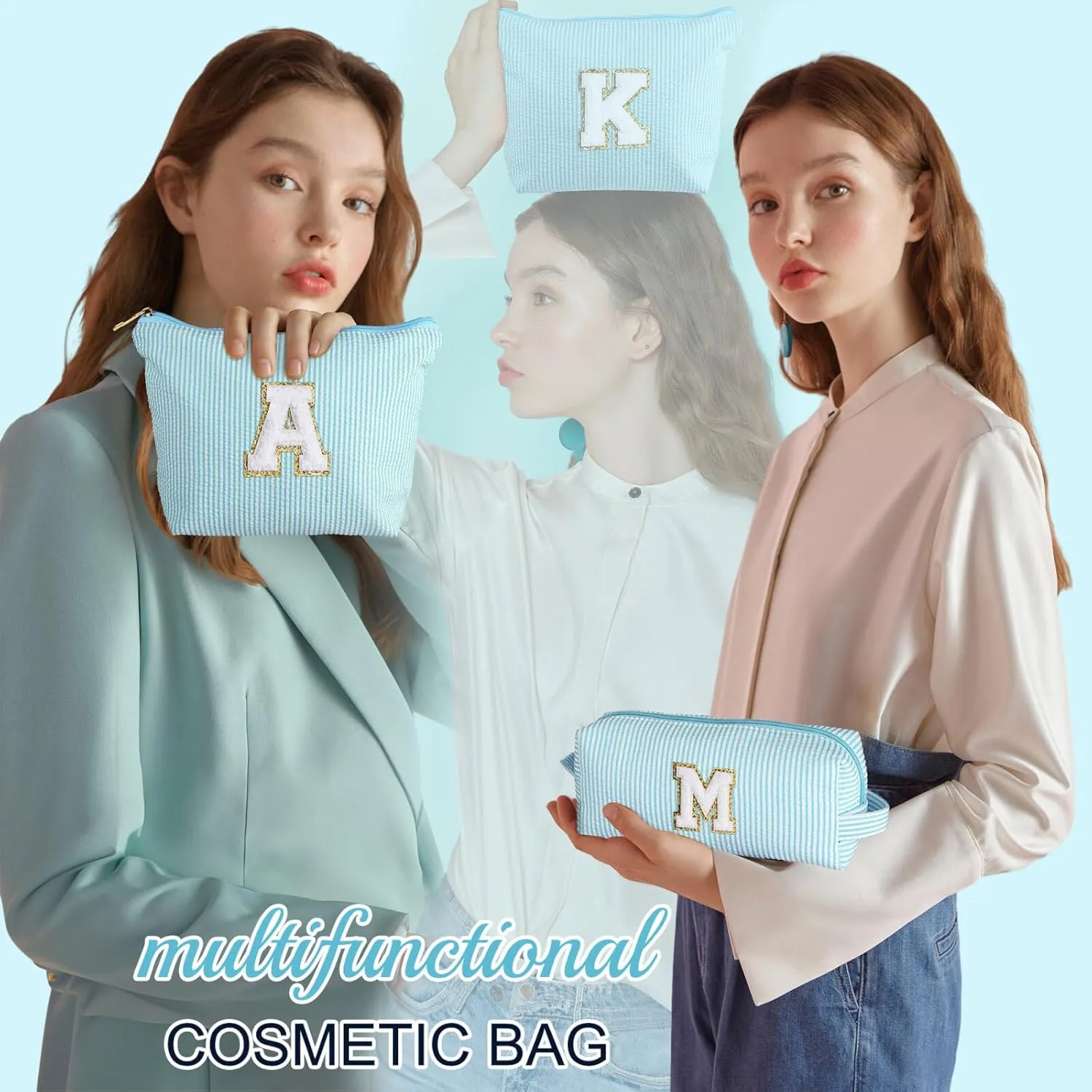 YOOLIFE Cute Travel Makeup Bag - Sweet 16 Gifts Sister Girlfriend Gifts Monogram Makeup Bag Make Up Bag Large Cosmetic Bags for Women Makeup Bag Friend Birthday Gifts Teen Girl Gifts Trendy Stuff M