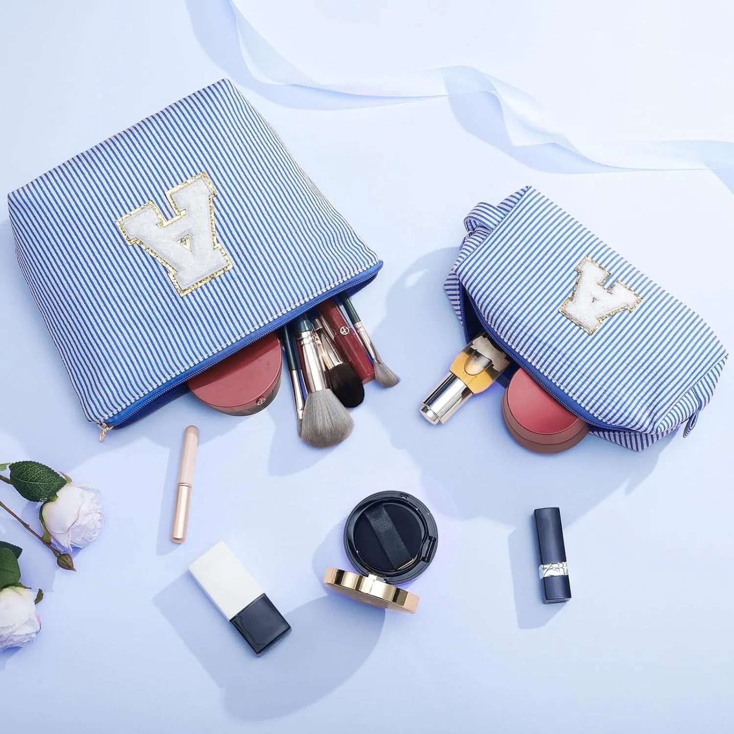 YOOLIFE Initial Makeup Bag | Makeup Bag | Travel Cosmetic Bag | Birthday Gifts for Girls | Teen Girl Gifts Trendy Stuff | Birthday Gifts for 4 5 6 7 8 9 10 11 12 13 Year Old Girls | Blue M