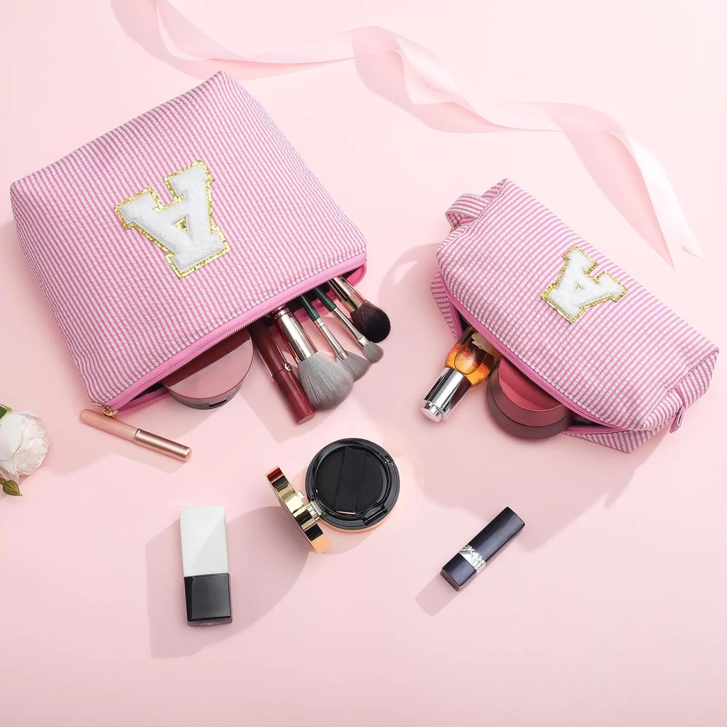 YOOLIFE Mothers Day Gifts for Women Girls- Pink Preppy Makeup Bag Best Friend Birthday Gifts Graduation Teacher Gifts Wedding Gifts Bridesmaid Gifts Daughter Teacher Wife Gifts Teen Girl Gifts M