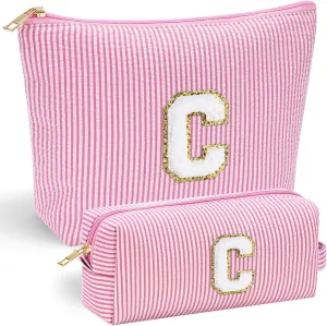 YOOLIFE Preppy Makeup Bag for Women - Personalized Cute Makeup Pouch for Girlfriend Bridesmaid Wife | Cosmetic Travel Toiletry Bag for Friend | Birthday Gift Idea for Her Mom Preppy Stuff Pink C