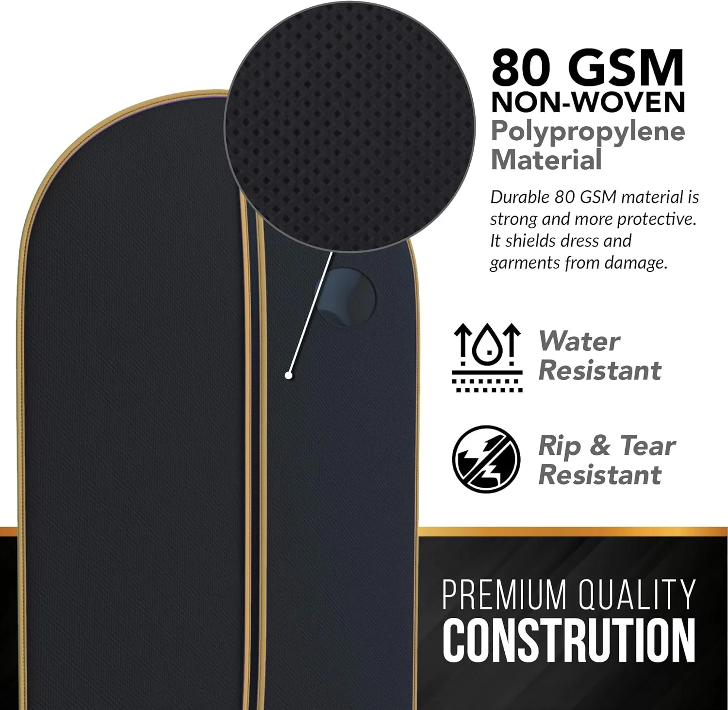 Your Bags Black With Gold Trim Suit Garment Travel Bags 3 Pack - 40" X 24"