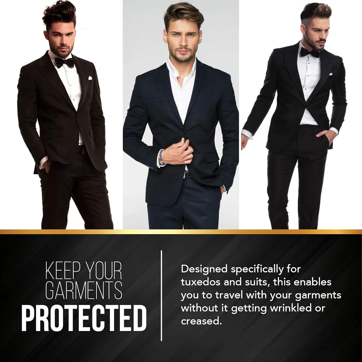 Your Bags Black With Gold Trim Suit Garment Travel Bags 3 Pack - 40" X 24"