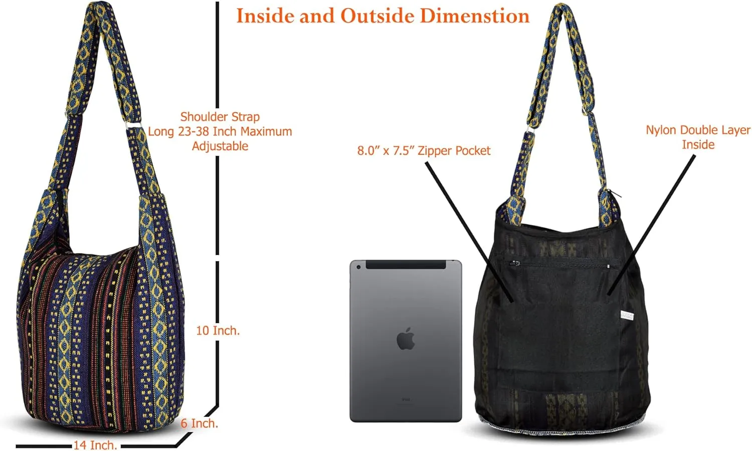 Your Cozy Hobo Sling Bags For Women Crossbody Bag Thai Top Handmade Shoulder Bag with Adjustable Strap