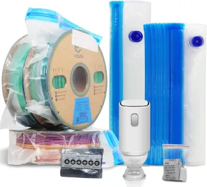 YOUSU Filament Storage Bags Vacuum Kit, Cleaning Drying Sealed 16 Bags with Two Sizes for 3D Printer Filament with Automatic Pumps/Desiccants/Humidity Indicator Cards/Clips