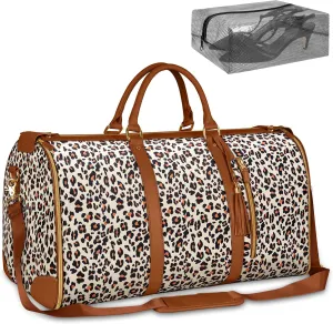 Ytonet Convertible Garment Bags for Travel, Large Carry on Garment Weekender Bag, Water Resistant Travel Duffel Bags with Shoe Pouch, 2 in 1 Hanging Suitcase Suit Foldable Travel Bags, Leopard