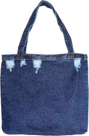 YunZh Reusable Grocery Bags Denim Tote Bag Casual Style Lightweight Classic Retro Travel Shopper Shoulder Handbag