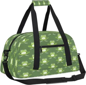 Yzrwebo Cartoon Frog Kids Gym Sport Bag for Boys Girls, Green Frog Travel Duffle Bag Gymnastics Dance Bag Teen Weekender Overnight Carry on Tote Bags