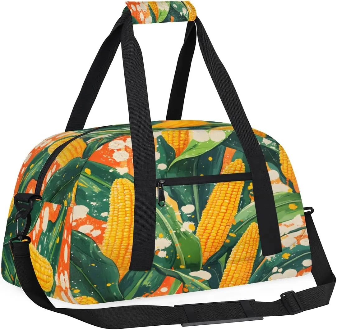 Yzrwebo Corn On Cob Kids Gym Sport Bag for Boys Girls, Yellow Corn Cob Travel Duffle Bag Gymnastics Dance Bag Teen Weekender Overnight Carry on Tote Bags