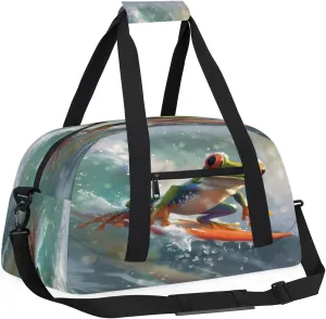 Yzrwebo Funny Frog Kids Gym Sport Bag for Boys Girls, Red Eye Tree Frog Travel Duffle Bag Gymnastics Dance Bag Teen Weekender Overnight Carry on Tote Bags