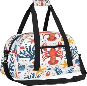 Yzrwebo Ocean Crayfish Print Kids Gym Sport Bag for Boys Girls, Coral Starfish Travel Duffle Bag Gymnastics Dance Bag Teen Weekender Overnight Carry on Tote Bags