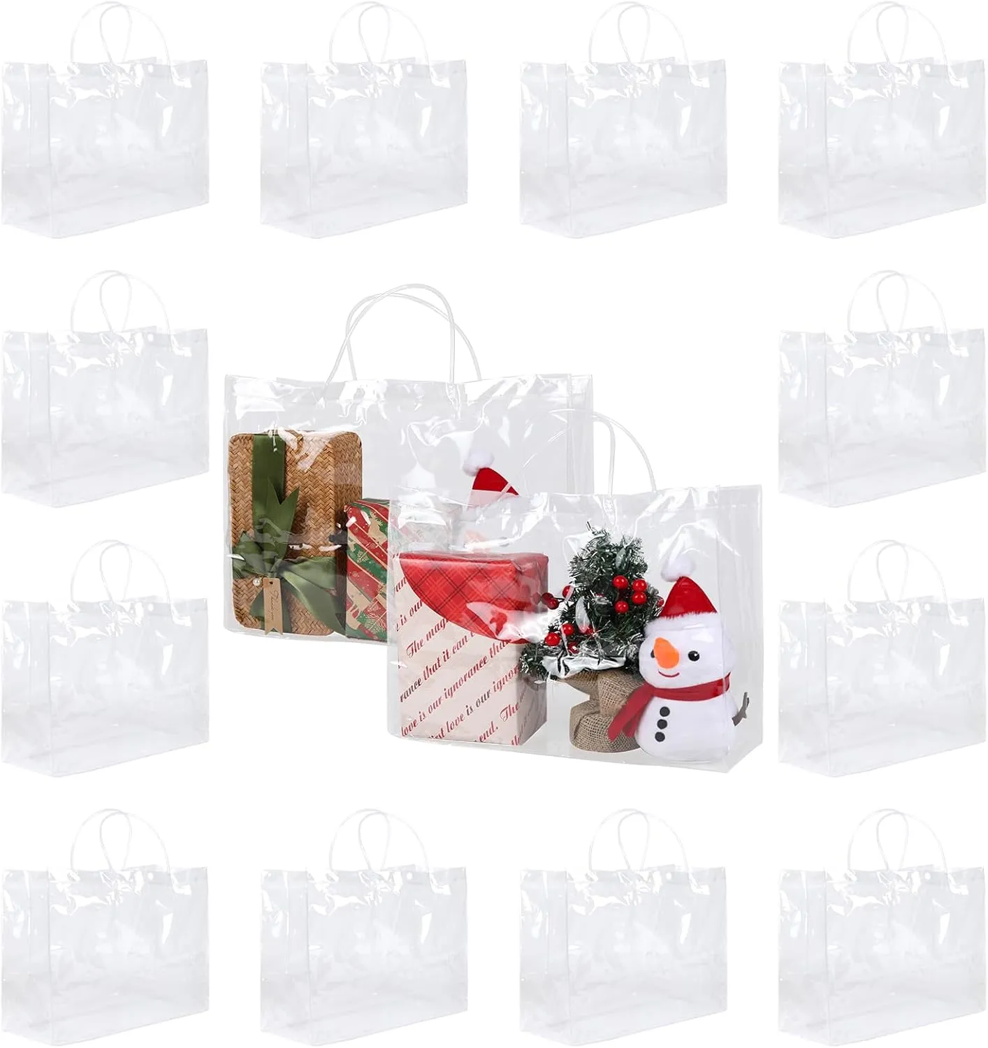 zandfelo 12 Pcs Extra Large Clear Gift Bags with Handle,16''x6''x12'',Large Clear Goodie Bags Plastic Gift Bag，Reusable Transparent PVC Wrap Tote Bag