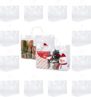 zandfelo 12 Pcs Extra Large Clear Gift Bags with Handle,16''x6''x12'',Large Clear Goodie Bags Plastic Gift Bag，Reusable Transparent PVC Wrap Tote Bag