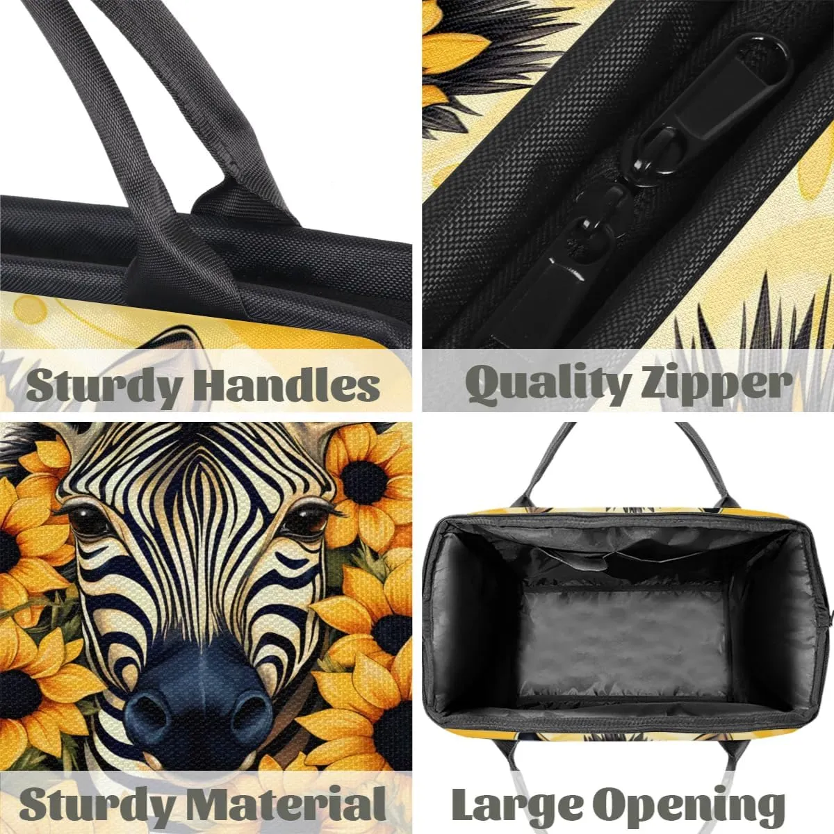 Zebra Head Sunflowers Travel Duffle Bag, Waterproof Duffel Bag Weekender Overnight Carry On Bag Lightweight Sport Gym Bag for Men Women