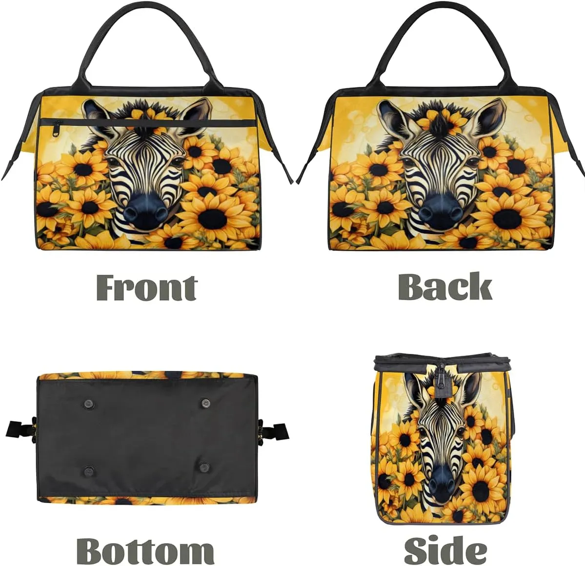 Zebra Head Sunflowers Travel Duffle Bag, Waterproof Duffel Bag Weekender Overnight Carry On Bag Lightweight Sport Gym Bag for Men Women