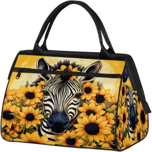 Zebra Head Sunflowers Travel Duffle Bag, Waterproof Duffel Bag Weekender Overnight Carry On Bag Lightweight Sport Gym Bag for Men Women