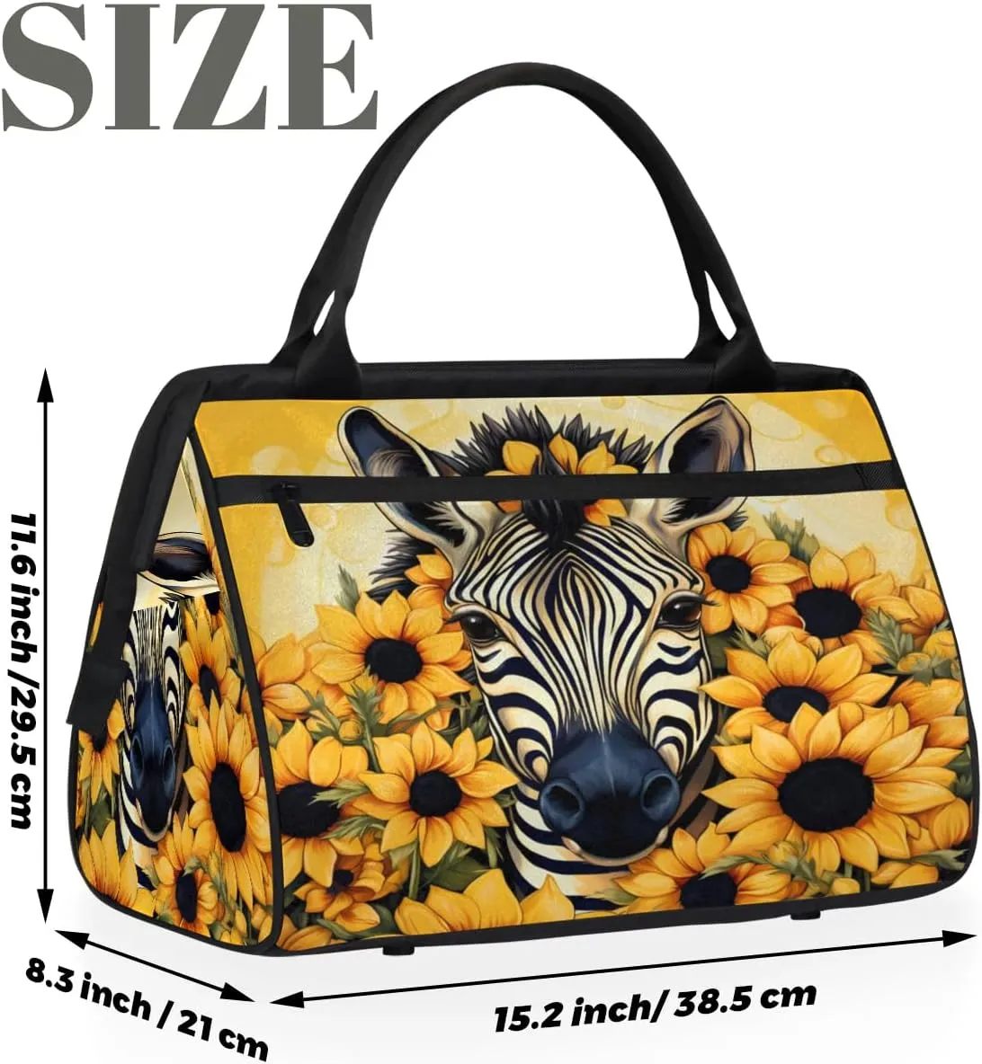 Zebra Head Sunflowers Travel Duffle Bag, Waterproof Duffel Bag Weekender Overnight Carry On Bag Lightweight Sport Gym Bag for Men Women