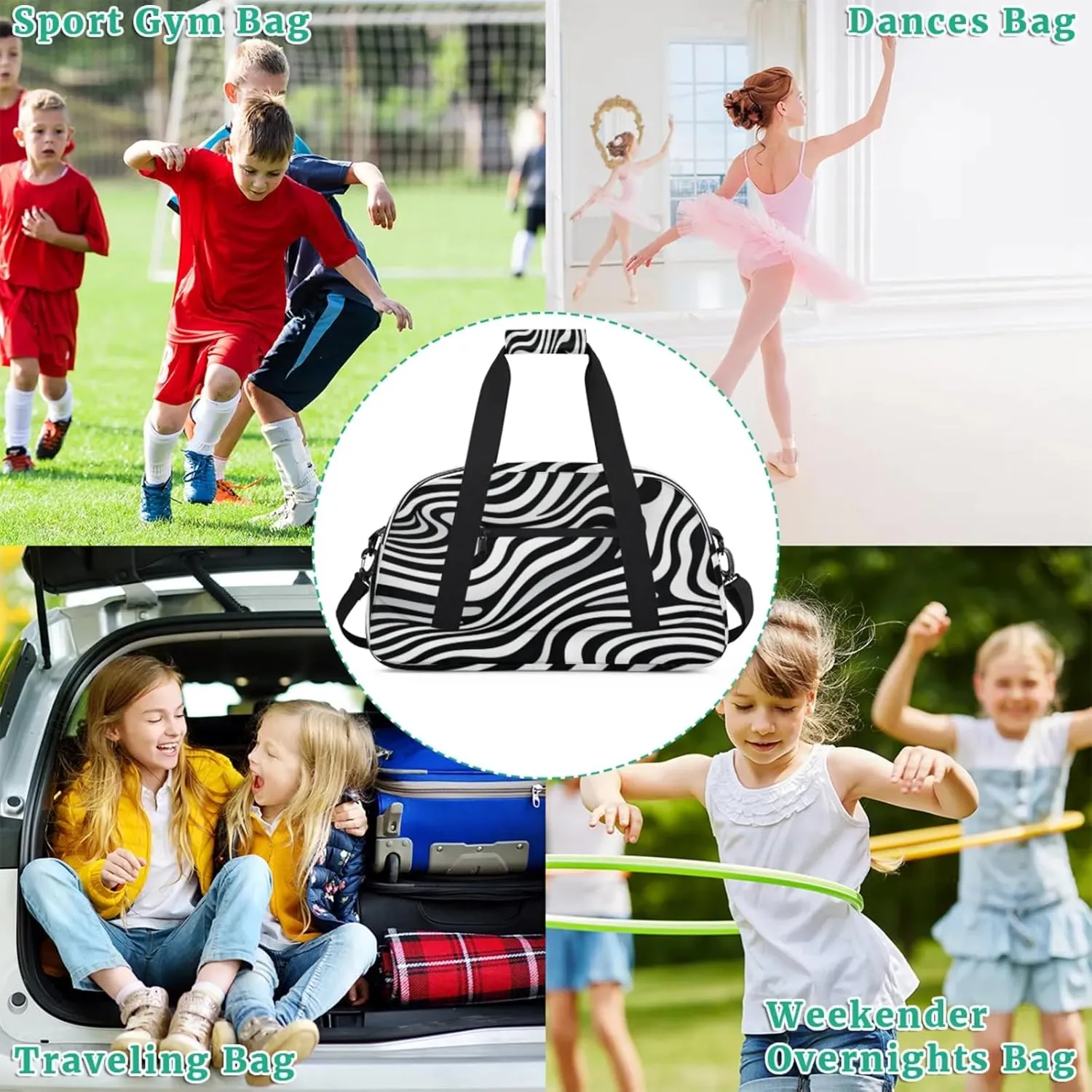 Zebra Printed Gym Bag for Women Men, Sports Travel Duffel Bag Lightweight Workout Bag Carry On Overnight Weekender Bag