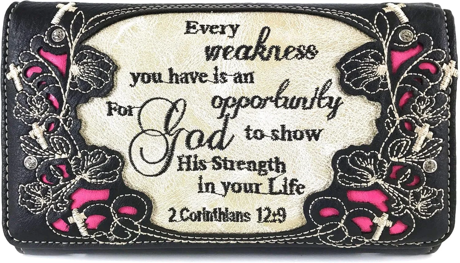 Zelris Bible Verse Corinthians 12:9 God Women Crossbody Trifold Wallet
