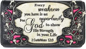 Zelris Bible Verse Corinthians 12:9 God Women Crossbody Trifold Wallet